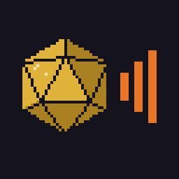 Loudroll logo: a gold d20 and three orange sound bars